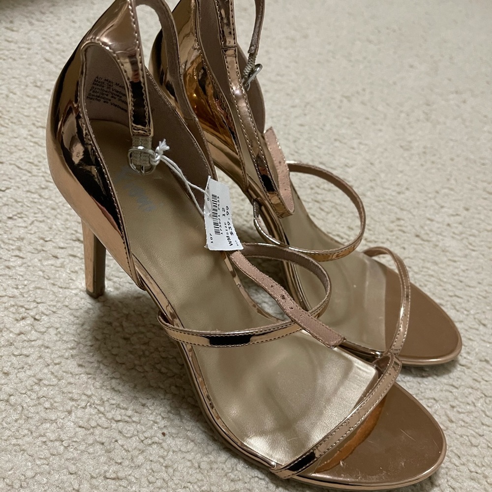 Fioni Rose Gold Copper Strappy Dress Sandals Heels